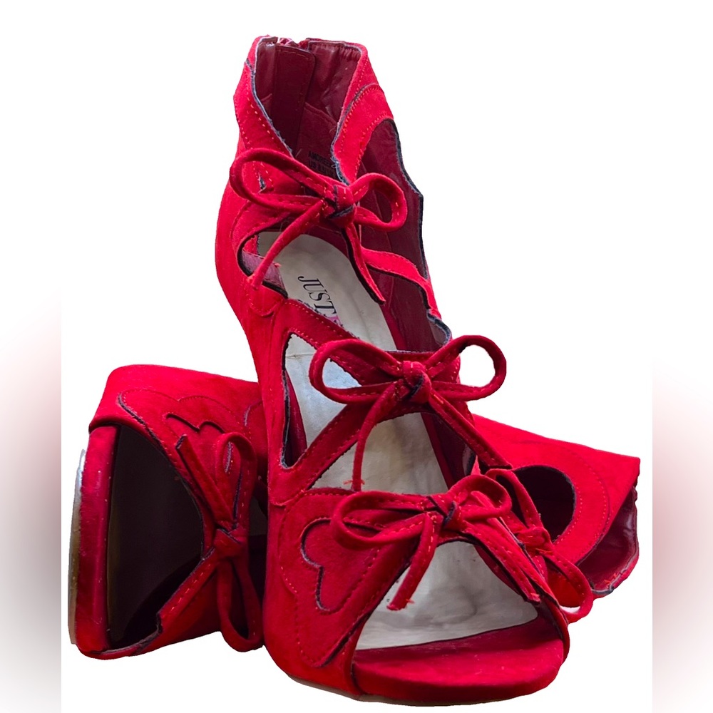 JustFab Amoreena Red Heart contour heel.